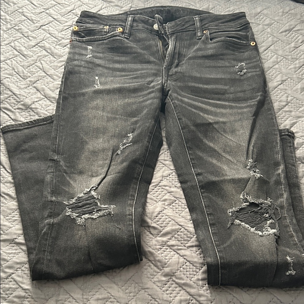 American Eagle Outfitters Charcoal Distressed Boyfriend Jeans